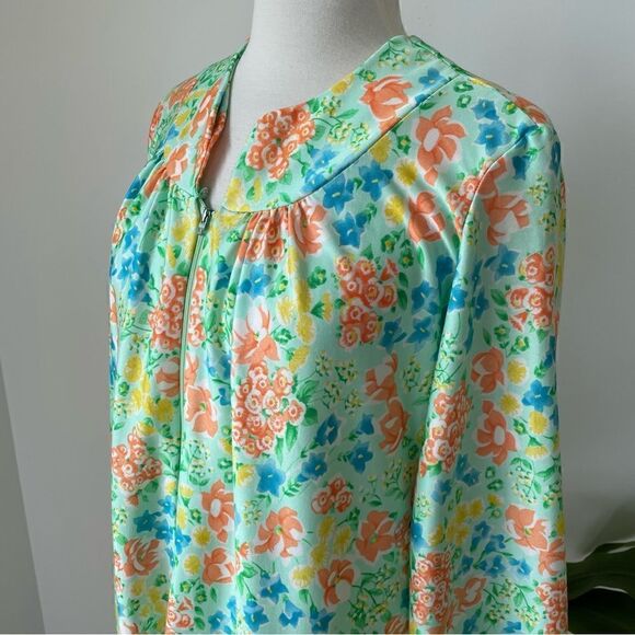 Vintage 70s 80s Nightgown House Dress Maxi Floral Hippie Woman Size Medium Green - Picture 9 of 9